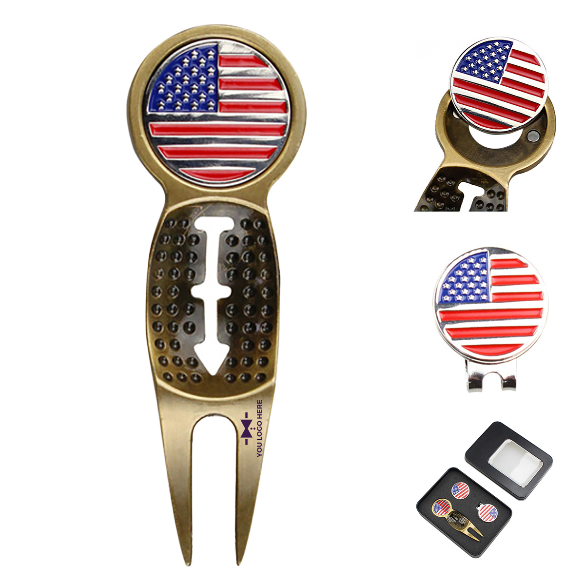 1-2-280.jpg Metal Golf Pitch Fork with Ball Marker - Image 1