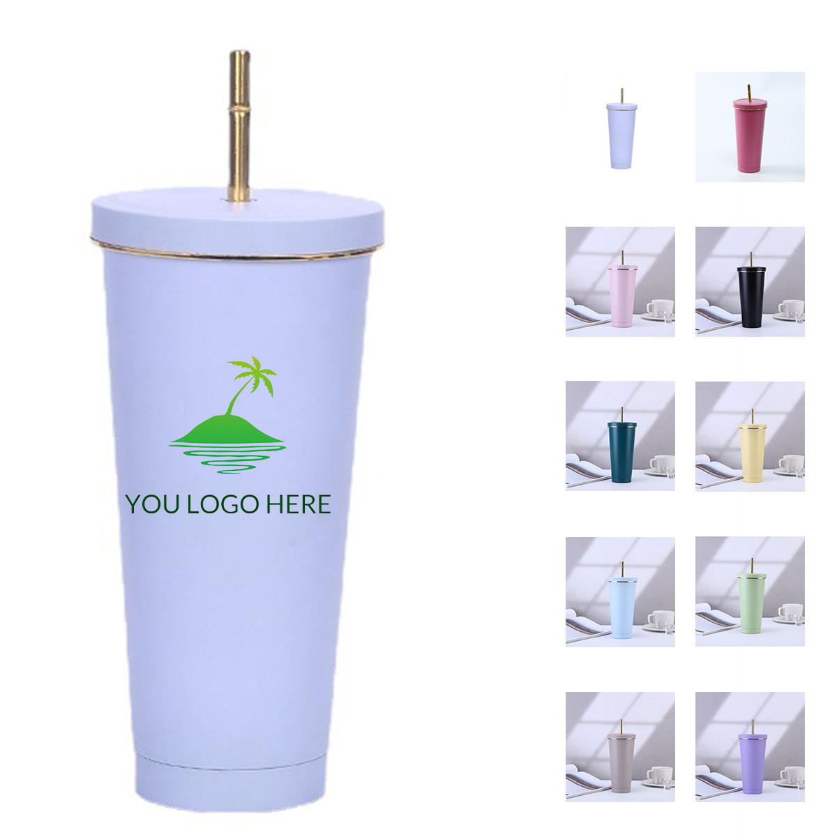1-2-305.jpg 17oz Stainless Steel Tumbler With Gold Border Lid - Image 1