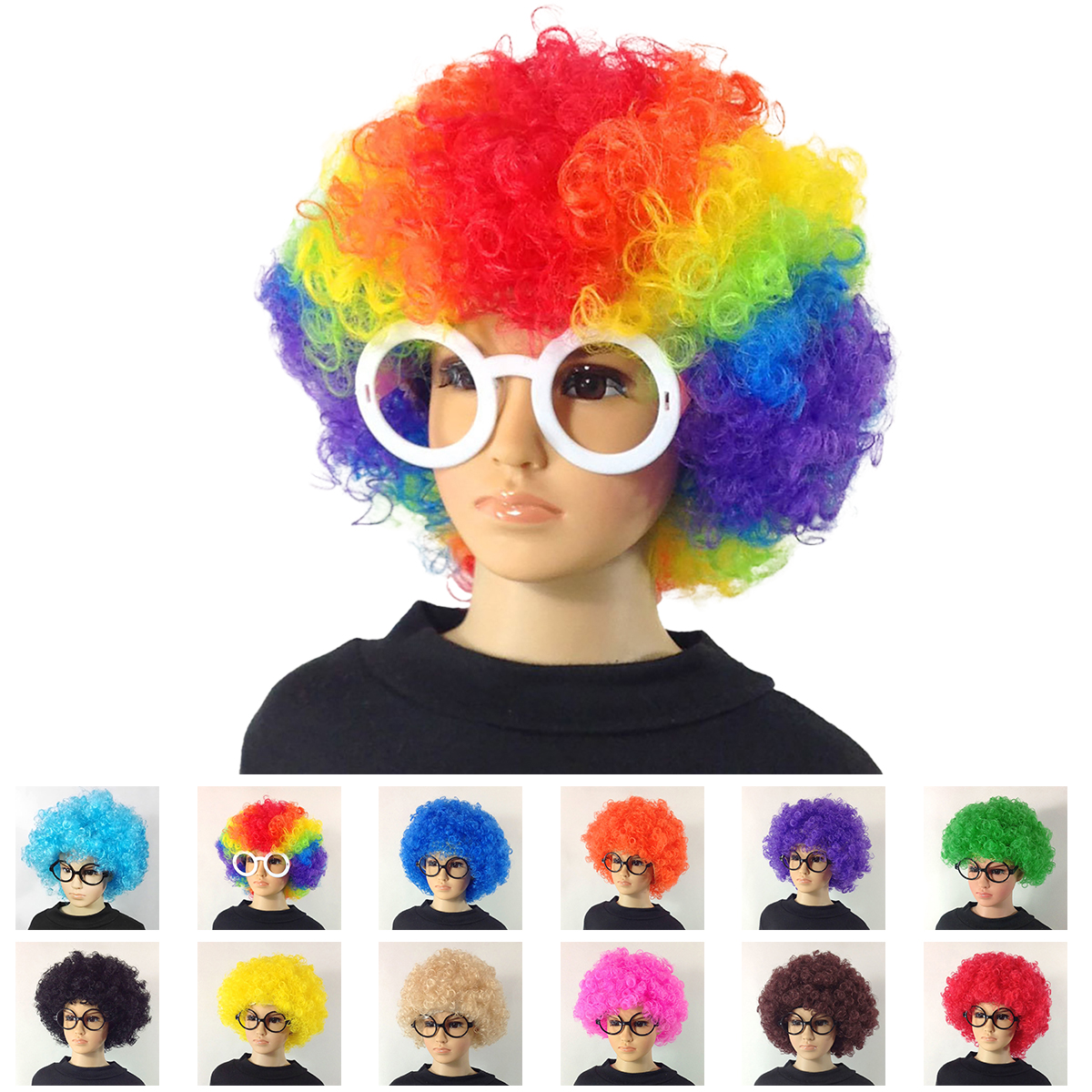 1.jpg Rainbow Soccer Fans Clown Costume Wig - Image 1