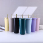 17oz Stainless Steel Tumbler With Gold Border Lid - Image 5
