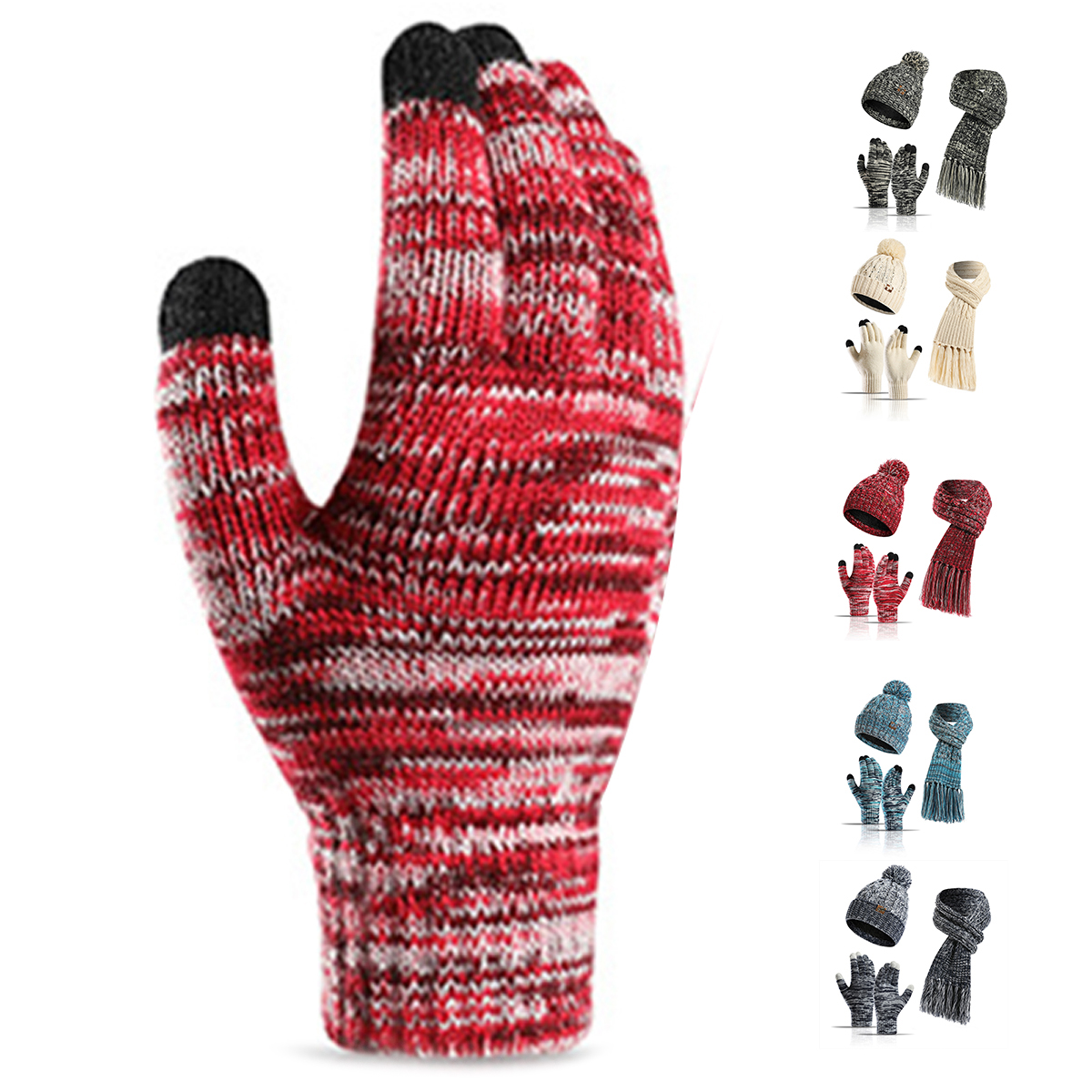 2-90-1.jpg Colours Knit Warm Winter Hat with Scarf and Gloves Set - Image 1